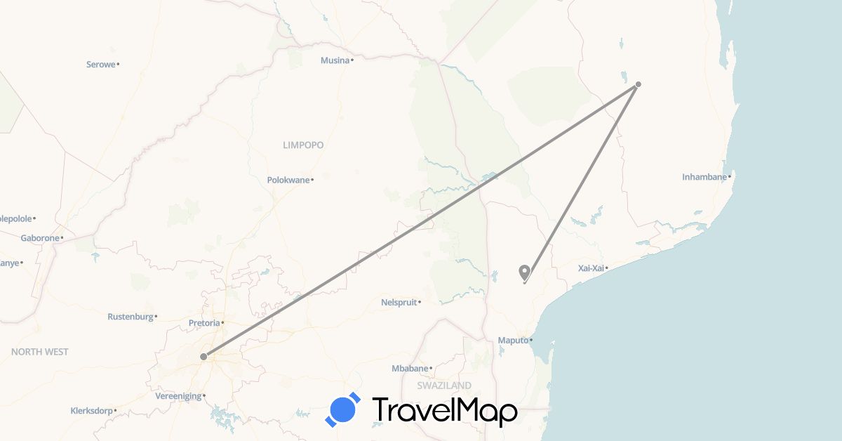 TravelMap itinerary: plane in Mozambique, South Africa (Africa)